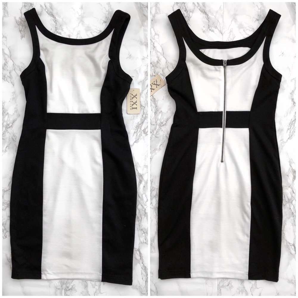 Forever 21 black/white colorblock bodycon dress